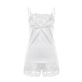 thumbnail image 3 of Cute Pajamas New Lace Underwear Sleepwears Pajama Set Lace Trim Short Pjs Set Satin V-Neck Sleeveless Underwear Cami Sleepwear Pajama Set Women White S New, 3 of 4