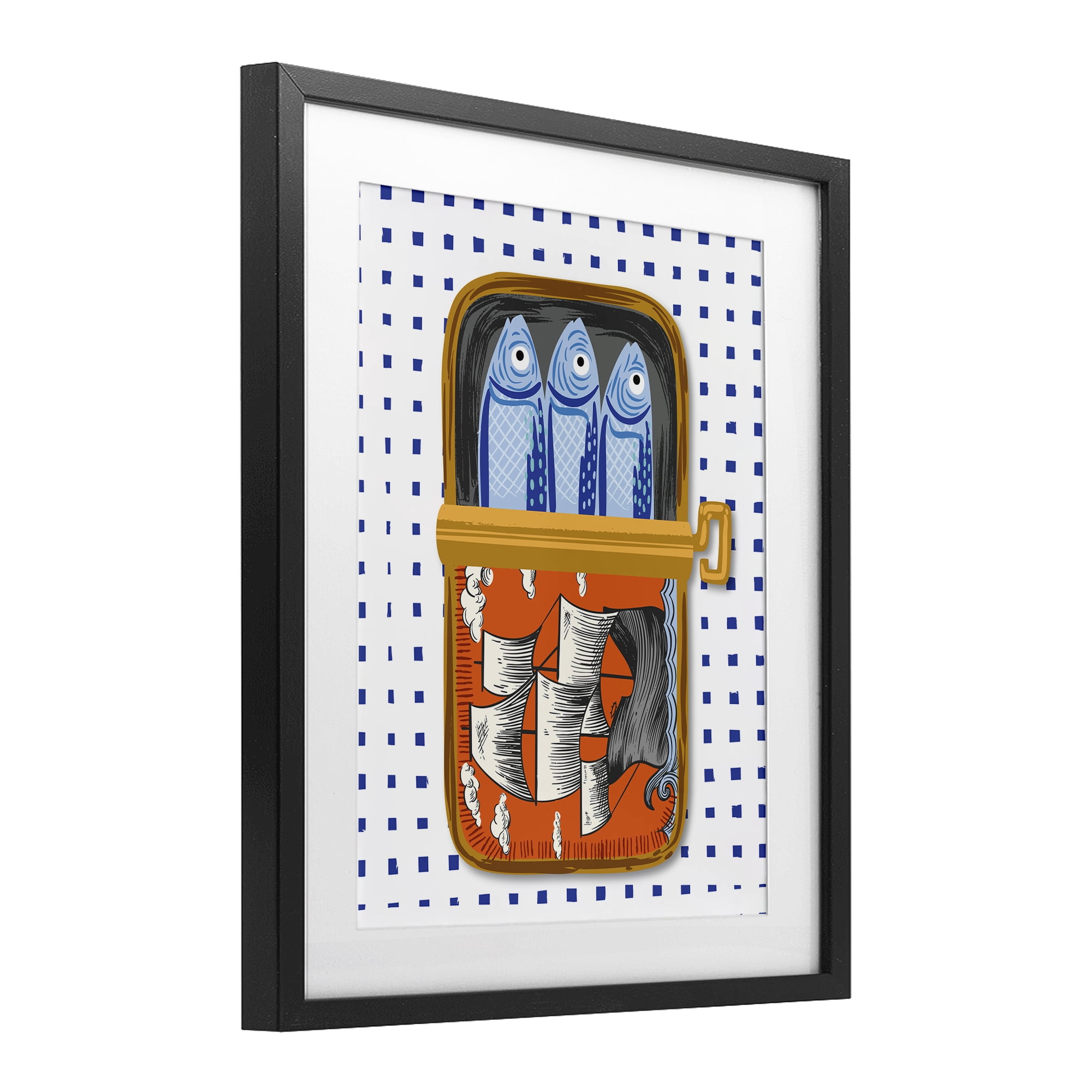 Stupell Industries Retro Nautical Sardines Tin Black Framed Print Under Glass, design by Arrolynn Weiderhold