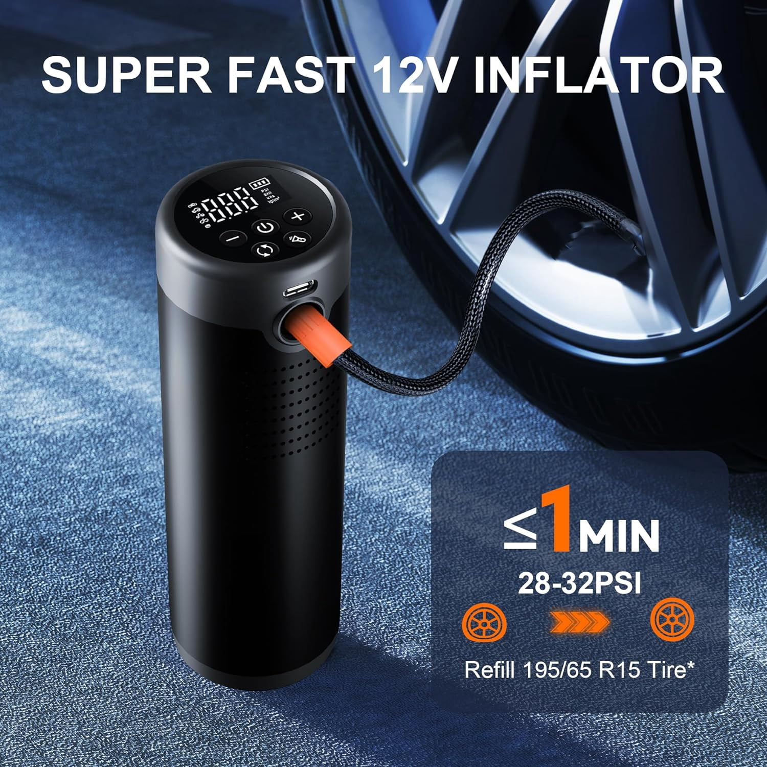 Tire Inflator Portable Air Compressor, 150 PSI Portable Air Pump for Car Tires, Electric Air Compressor Car Accessories with Pressure Gauge LCD Screen for Car, Motorcycle, Bicycle and More