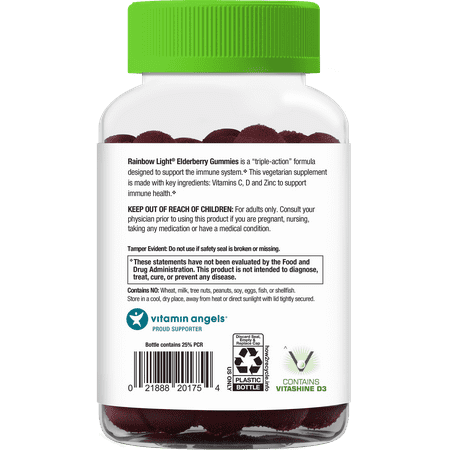 Rainbow Light Vitamins C and D Dietary Supplement Gummies, Elderberry, 200 mg, 60 Count