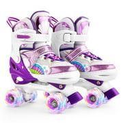 Roller Skates for Kids ,4 Size Adjustable Roller Skates,All 8 Wheels for Girl's Skates Shine, Fun Illuminating for Girls Boys Kids, Roller Skates for Kids Beginners,Purple