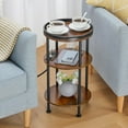thumbnail image 3 of Small Round Side Table with Charging Station for Small Spaces, 3-Tier Round Accent Table with USB Ports & Power Outlets, Round Corner Table Tea Sofa Side Table for Living Room Bedroom (Rustic Brown), 3 of 18
