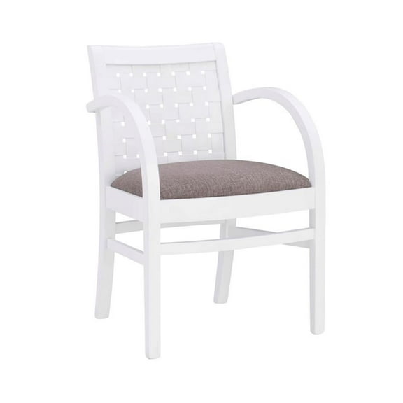 Riverbay Furniture Transitional Wood Woven Arm Chair in White