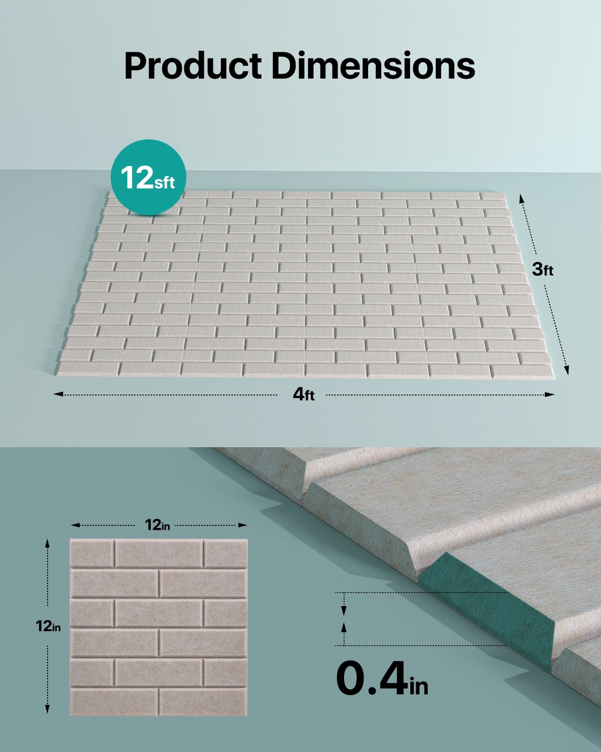 Soundsbay Acoustic Panels Sound Proofing Brick Self-Adhesive Soundproof Absorbing Noise Cancelling Wall Panels 12 Pack Beige 12'' x 12'' x 0.4''