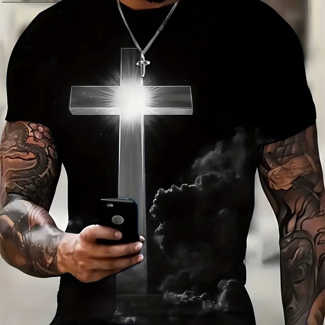 Camiseta De Manga Corta Con Cuello Redondo Con Estampado De Nubes Y Cruzadas Para Hombre, Camisetas Gráficas, Pijama