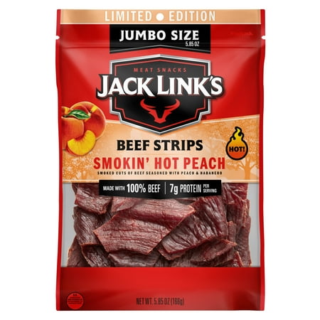 Jack Link’s 100% Beef Smokin’ Hot Peach Spicy Beef Strips 5.85 oz Resealable Bag