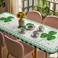 thumbnail image 3 of St. Patrick's Day Table Cloths for 8 Foot Rectangle Tables, Spring Green Shamrock Black White Plaid Patio Waterproof Elastic Fitted Tablecloths, Washable Rectangular Table Cover for Camping, 3 of 8
