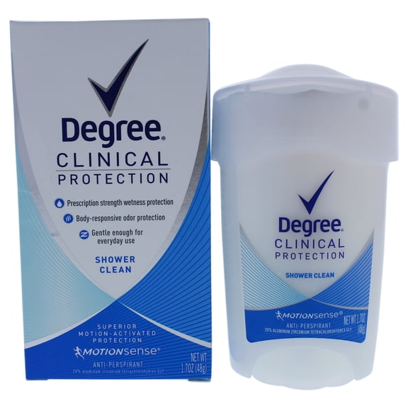 Degree Clinical Strength Antiperspirant Deodorant 96-Hour Sweat and Odor Protection Shower Clean Soft Solid 5x Types of Sweat, 1.6 oz