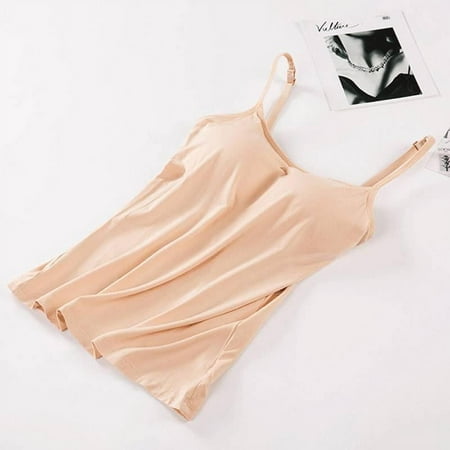 

Women s Stretch Cotton Cami Built-in Shelf Bra Sports Home Camisole Workout Shirts Activewear Nude S