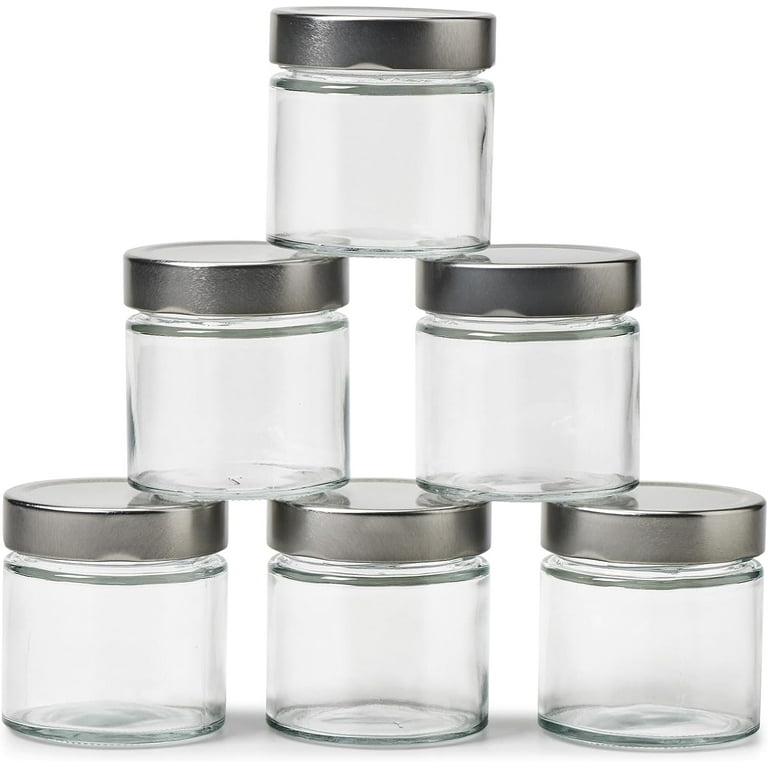 EZOWare 6oz Airtight Glass Jars with Brushed Silver Lids, Set of 12 Kitchen  Clear Food Canister Storage Container for Yogurt, Jelly, Dessert, Honey