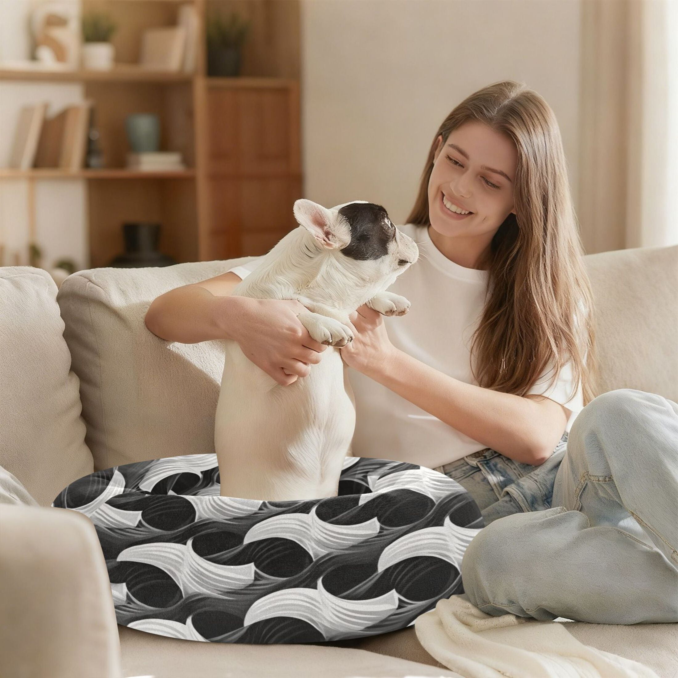 Iauyy Pet Couch Donut Cat Bed for Indoor Cats/Small Dogs Washable & Machine with Non-slip Bottom Calming Cat Furniture, Shapes Overlap Each Other (S)