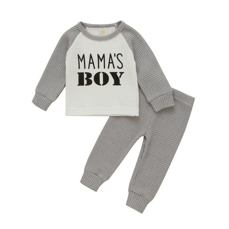 

URMAGIC Infant Baby Toddler Kid Mama s Boy Waffle Knit Long Sleeve Pajamas Set