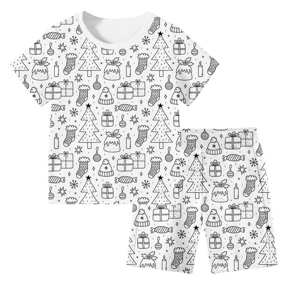 Girls Sleepwear 10 12 2 Pcs Pajama Shorts Set For Short Sleeve Loungewear Set Summer Top and Pants Sleepwear Set Trending Pj Sets M#White 8-9 Years