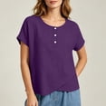 thumbnail image 4 of cocolona Summer Tops for Women Short Sleeve Crew Neck Button Asymmetrical Hem Shirts Dressy Casual Solid Color Blouses, 4 of 6