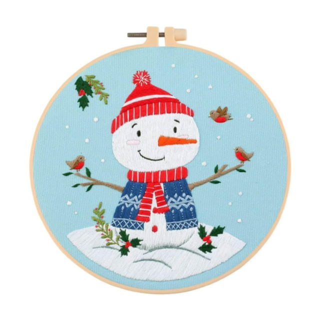 Lipstore Christmas Embroidery Kit Cross Stitch Cute Accessories Embroidery Hoop Material Snowman