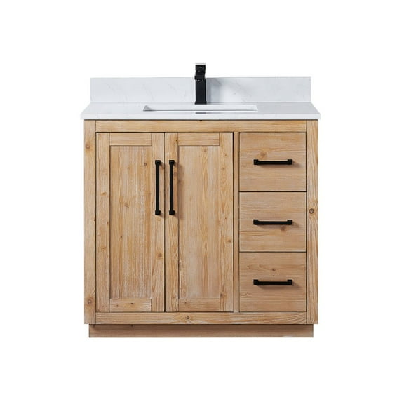 Cicero 36" Wood Vanity in Light Brown with White Composite Stone Top no Mirror