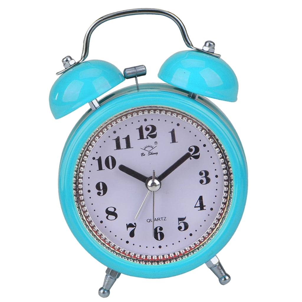 8cm Silent Bedside Clock Double Twin Bell Alarm Clock with Night Light Red 