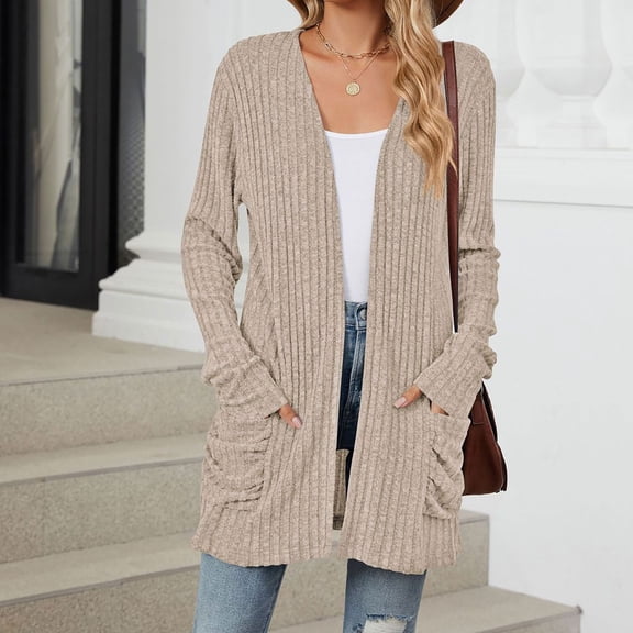 Meichang Cardigan Sweaters for Women Soft Ribbed Knit Cardigan Fall Long Sleeve Open Front Coat Outwear with Pockets