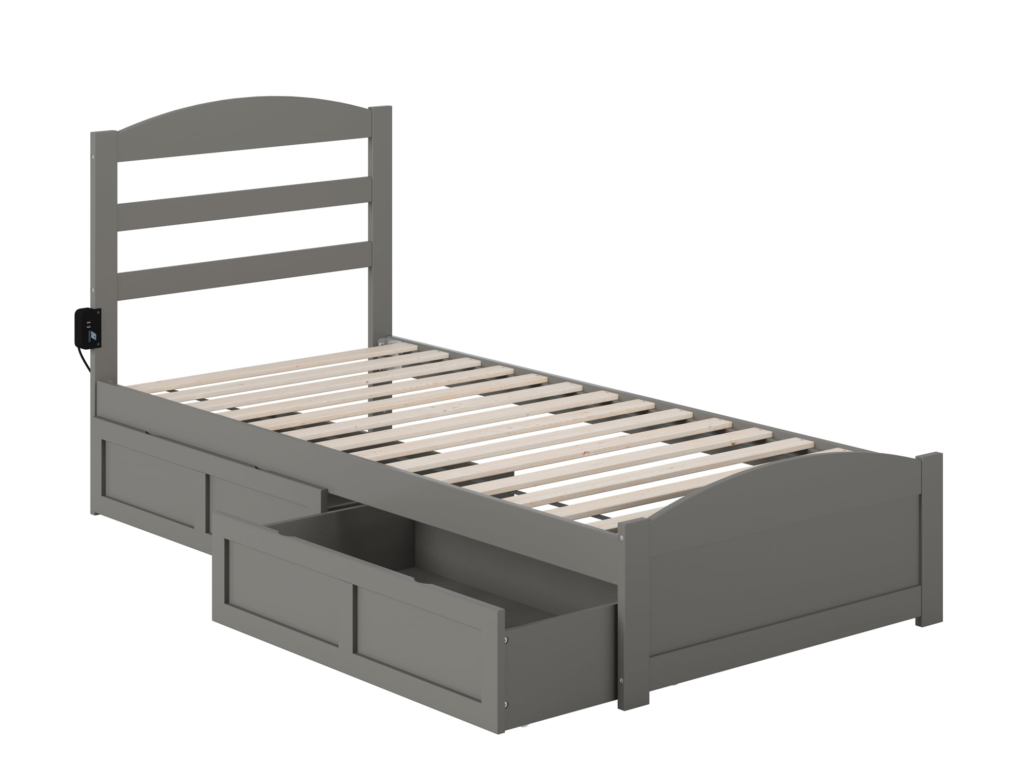 AFI Warren Twin XL Wood Platform Bed with Headboard Footboard & 2 Storage Drawers, Grey