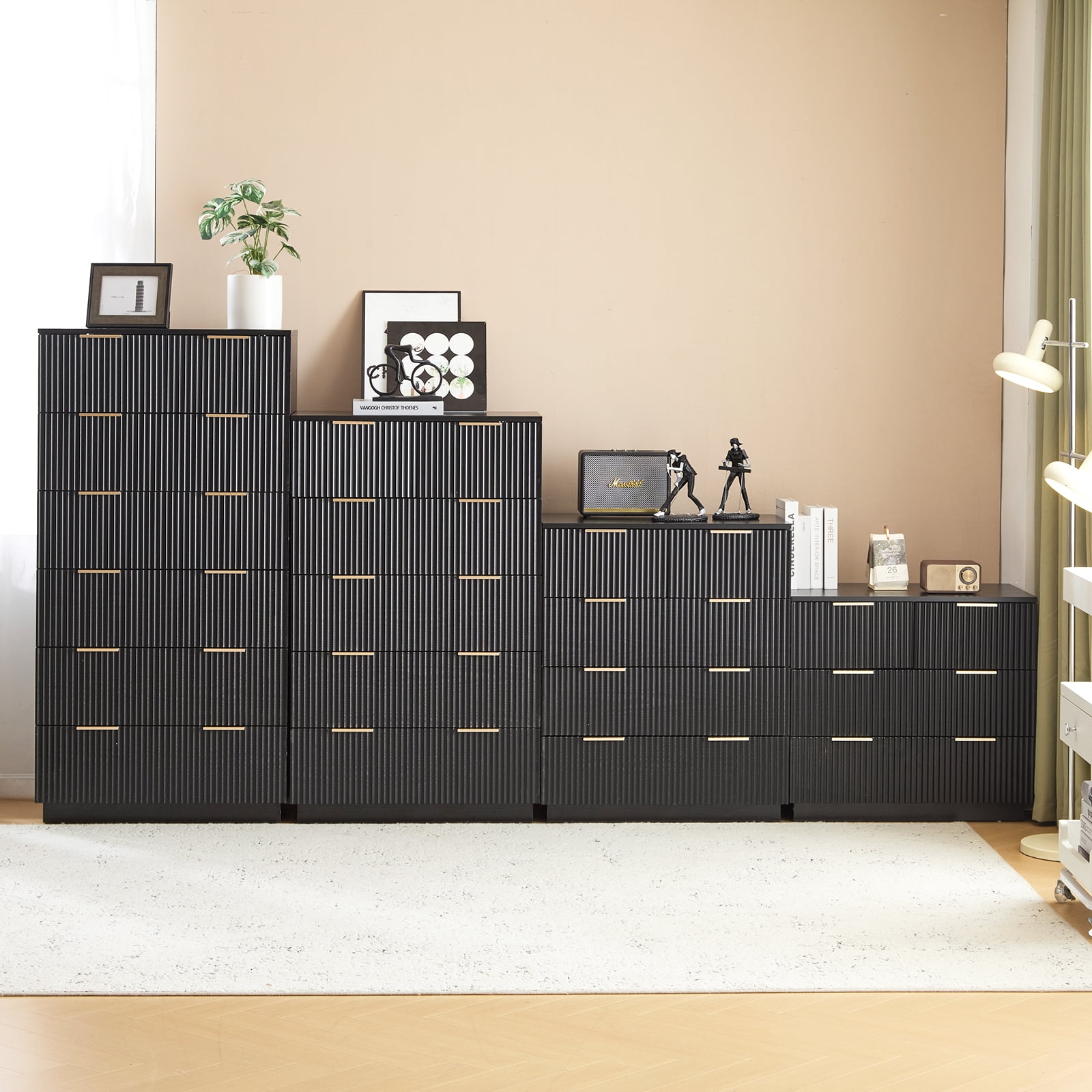 UBesGoo Fluted 5 Drawer Dresser for Bedroom Wood Storage Dresser Modern Closet Dressers Chest of Drawers Organizer for Bedroom Living Room, Black