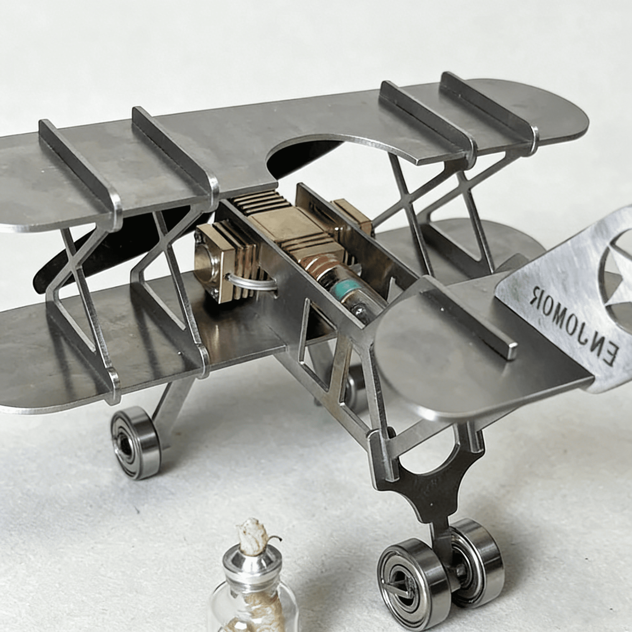 Stirling Engine Aircraft Model Kit – Upgraded Mini Stirling Engine with Metal Airplane Frame, Heat Powered Desktop Engine Model, Educational Physics Experiment Kit for Adults & Collectors