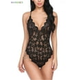 thumbnail image 3 of BadPiggies 2-Pack Women Teddy Lingerie One Piece Deep V Sexy Lace Babydoll Mini Bodysuit (S, Black+White), 3 of 6