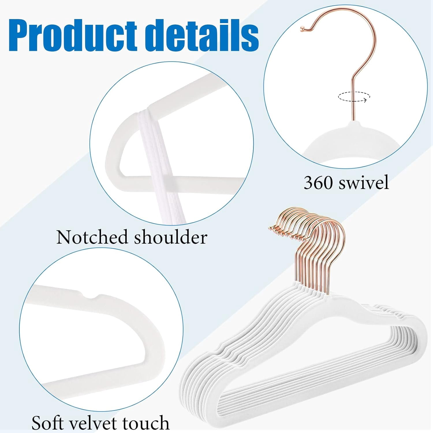 Anti-Slip, Lightweight, Space Saving White Velvet Infant Clothes Hangers, 100 Pieces