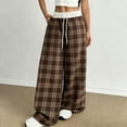 thumbnail image 5 of Iyufng Plus Size Women Checkered Wide Leg Pants Summer Elastic Waistband Casual Trousers, 5 of 7