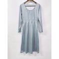 thumbnail image 3 of Nyfairy Plus Size Solid Light Blue Scoop Neck 3/4 Sleeve Pleated Textured Casual Midi Dress With Side Pockets, 3 of 4
