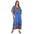 thumbnail image 7 of Divine threads Women African Print Kimono Cover Up V Neck Batwing Sleeve Plus Size Beach Kaftan Dresses Brown (Blue), 7 of 7