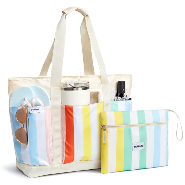 Bolsa de playa G4Free impermeable con rayas arcoíris 55x17x37 cm