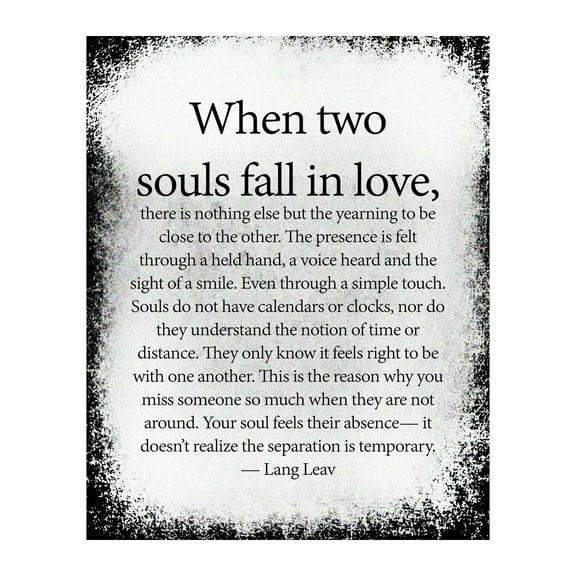 Lang Leav "When Two Souls Fall in Love" Love Quotes Wall Decor - Romantic Distressed Romantic Letter Design - Soulful - Wall Art for Weddings poster