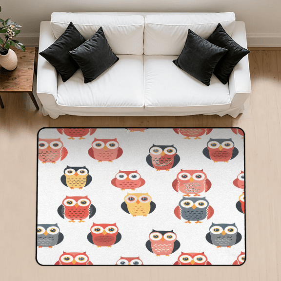 CURLYOOT Owl Area Rug 3x5 Ft Rugs for Entryway Entrance Kitchen, Washable Non Slip Indoor Floor Carpet for Bedroom Living Room