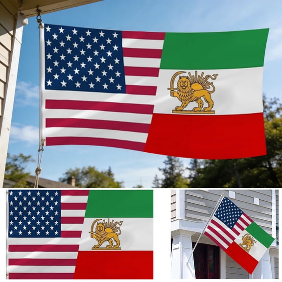 Txlpkdyx Flag Featuring Sun Lion Design,3x5 ft Polyester Fiber Large US-Iran Friendship Flag,UV-resistant,for Indoor/Outdoor Decoration