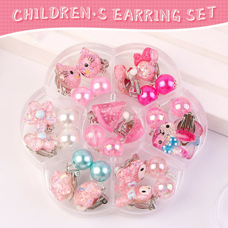 Kids Clip On Earrings for Girls Ages 4-12 Hypoallergenic 12/24/25 Pairs  Sets Optional, DEVIENG Little Girl Cute Small Clip in Earrings Jewelry  Gifts