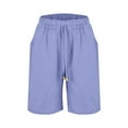 thumbnail image 3 of Women's Cotton Linen Elastic Waist Shorts with Drawstring and Side Pockets, Casual Solid Color Mid-Length Summer Shorts for Daily Wear, Lounge, and Outdoor Activities Purple XL, 3 of 8