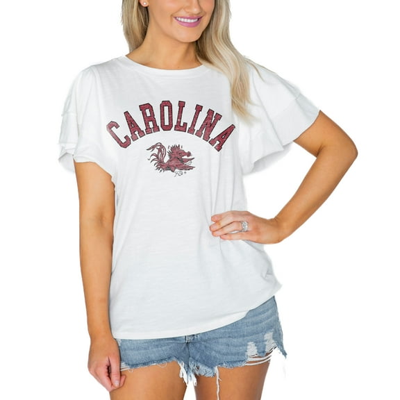 Women's Gameday Couture White South Carolina Gamecocks Arch Logo Flutter Sleeve Lightweight T-Shirt