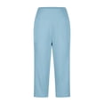 thumbnail image 4 of Womens High Waisted Yoga Pants, Light Blue Capri Leggings with Pockets 3/4 Length Wide Leg for Workout or Lounge,Size L, 4 of 8
