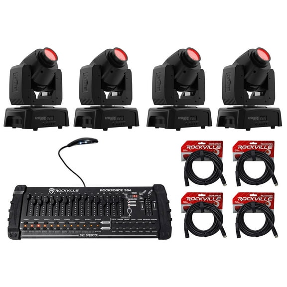 4) Chauvet Intimidator Spot 110 Compact Moving Head Lights DMX Controller Cables
