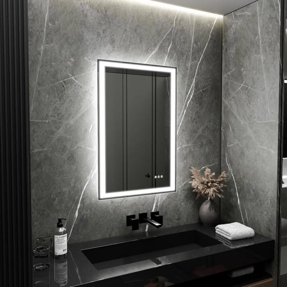 Peorsily 24 in. W x 36 in. H Rectangular Frameless Anti-Fog Dimmable Wall Bathroom Vanity Mirror with Backlit and Front Lit