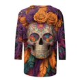 thumbnail image 4 of Xdegoge Womens Sugar Skull Graphic Tees Long Sleeve Crewneck Casual Tops Day Of The Dead Print Loose Fit Shirts Fall Festival Holiday Novelty Blouses, 4 of 5