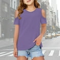 thumbnail image 2 of Gelikeya Kids Tshirts Girls Size 3-12 Purple Short Sleeve Cold Shoulder Trendy Blouse Soft Cotton Blouses 7-8 Years, 2 of 5