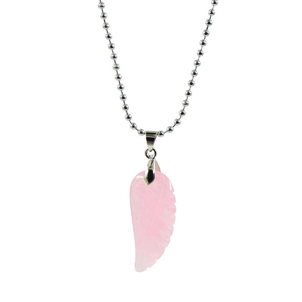 Collar con colgante de ángel de piedras preciosas naturales, cuentas de bola y cadena de eslabones con rosa Cuarzo rosa