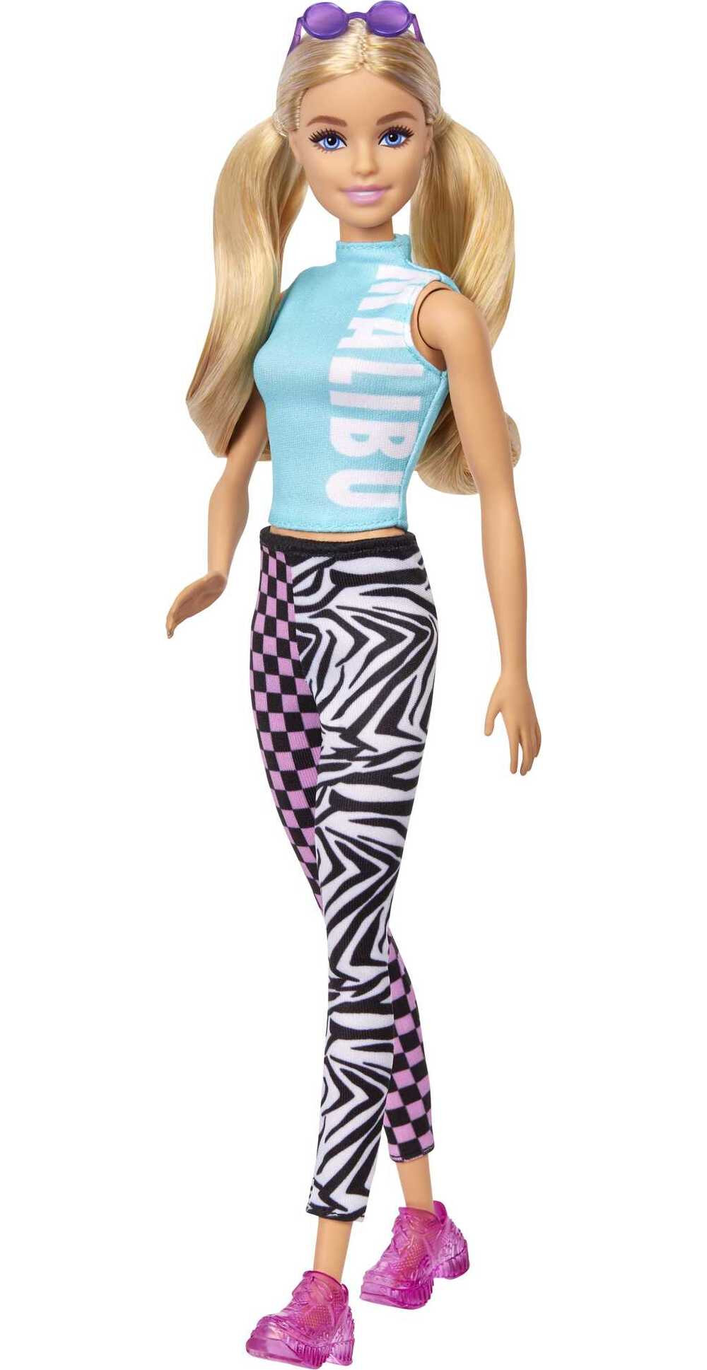 Barbie Fashionistas Doll #158 in Teal Top & Leggings with Blonde Pigtails, Sneakers & Sunglasses - image 4 of 7