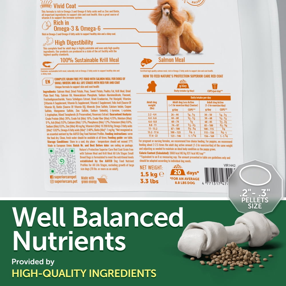 Nature's Protection Superior Care Dry Dog Food, Red Coat, Small All Life Stages, Grain-Free Salmon, 3.3lb