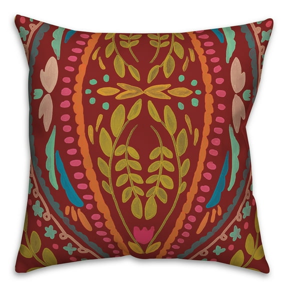 Creative Products Red Background Folk Pattern 20x20 Indoor / Outdoor Pillow