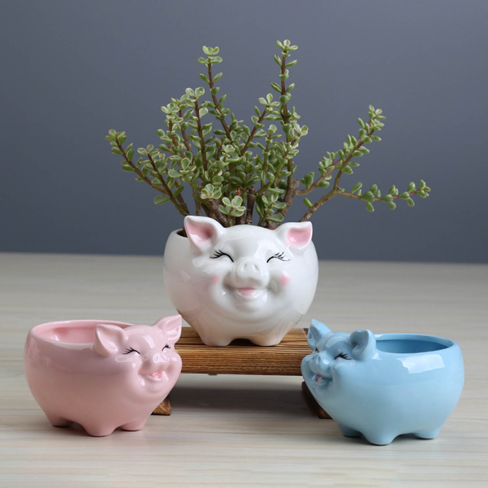 Nordic Style Ceramic Flower Pot Cartoon Animal Pig Succulent Bonsai Potted Planter for Indoor Outdoor Garden Yard Decor
