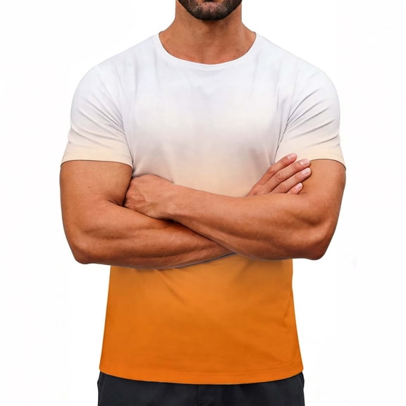PNTUTB Summer Casual Fashion Gradient Short Sleeve Loose Comfortable Round Neck Pullover Tops for Men and Women