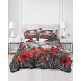 thumbnail image 2 of Quilts Queen Size Bedding Set, Red Poppy Flowers Lightweight Quilted Comforter, Abstract Country Floral Plant Grey Soft Reversible Bedspread Coverlet with Pillow Covers for All Season, 90" x 96", 2 of 7