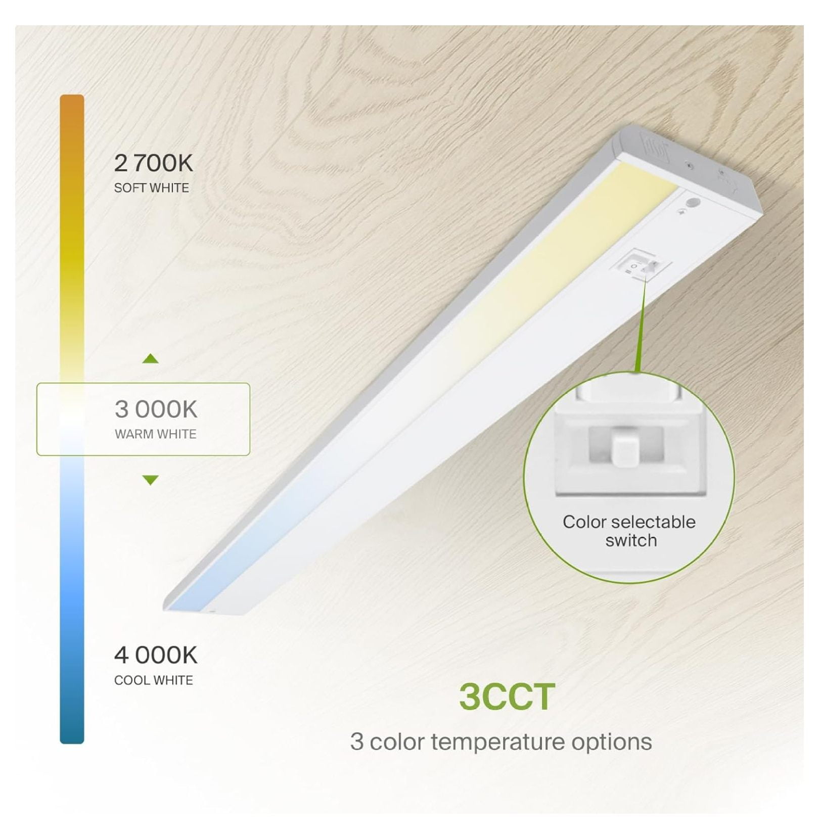 40 Inch LED Under Cabinet Lighting Plug in or Hardwired, High/Low/Off , 20W 120V 3 CCT 2700K/3000K/4000K CRI90+, Triac Dimmable Linkable Under Counter Lights for Kitchen, ETL Listed, White